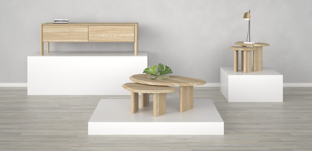 Base TV en frêne massif / TV base in solid ash wood Table de centre gigogne ovale en frêne massif Table de bout gigogne ovale en frêne massif Table de bout gigogne ovale en frêne massif Table de bout gigogne ovale en frêne massi